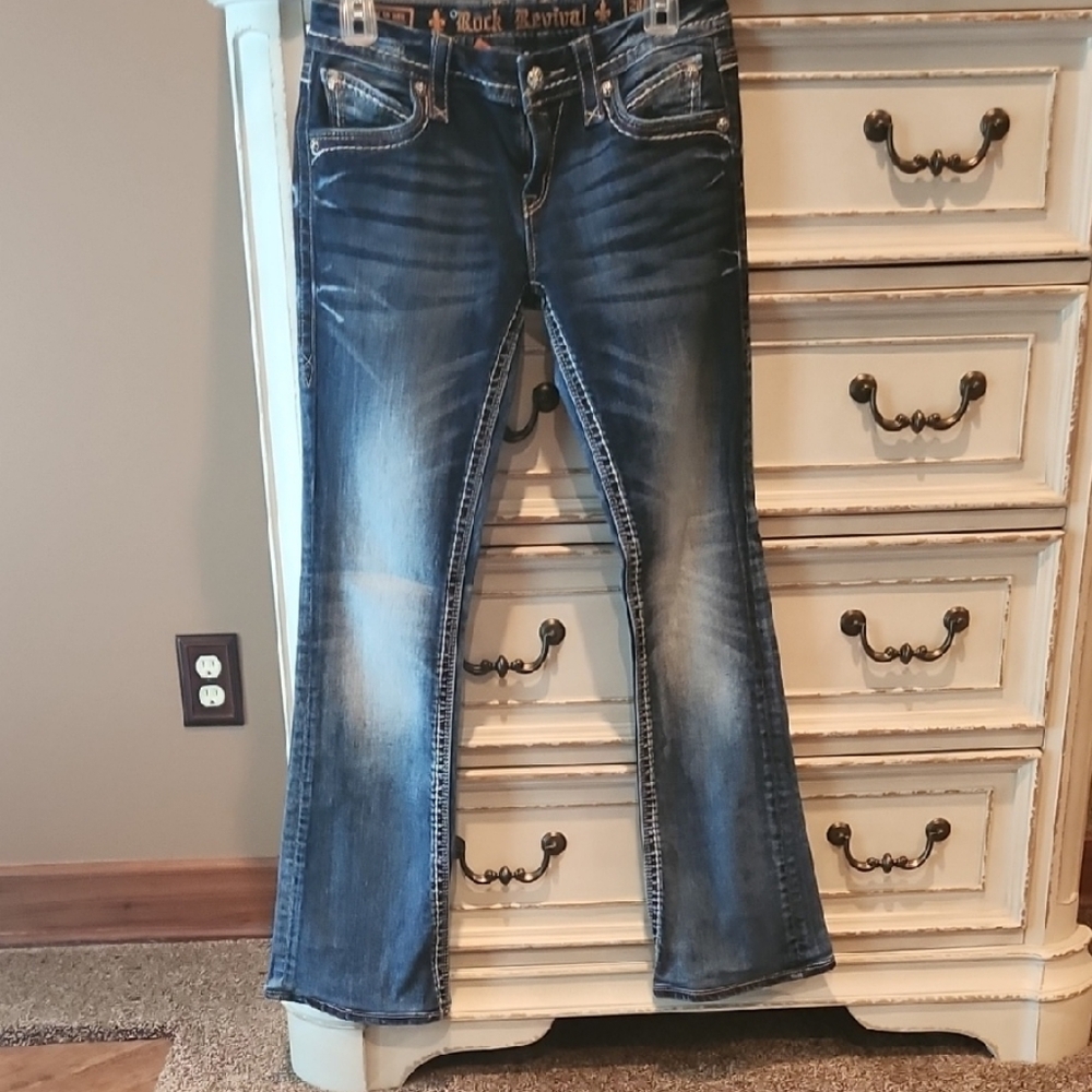 Rock Revival Leah Blue Boot Cut Jeans with Vintage Fading